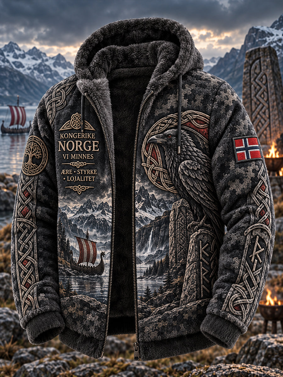 Herrsjakke i vintagestil av flanell med vikingmotiv