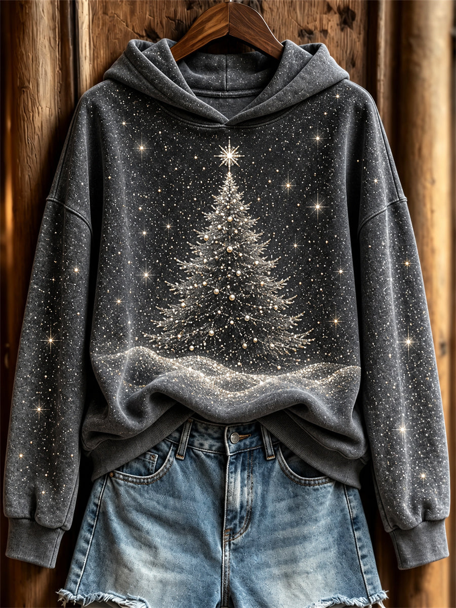 Kvinders klasse glitter sne juletræ Galaxy Print Hoodie Print