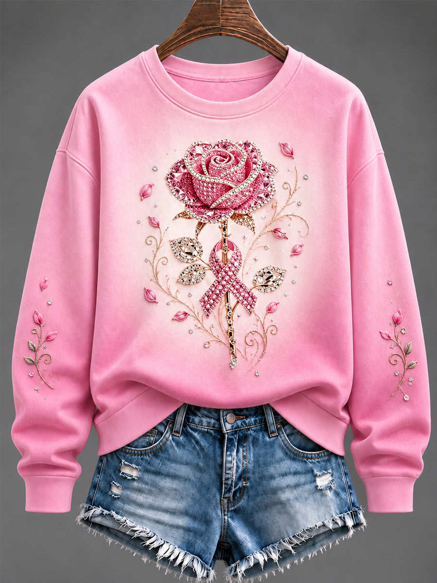 Kvinders Pink Ribbon Blomster Print Bryst kræft bevidsthed Support Sweatshirt