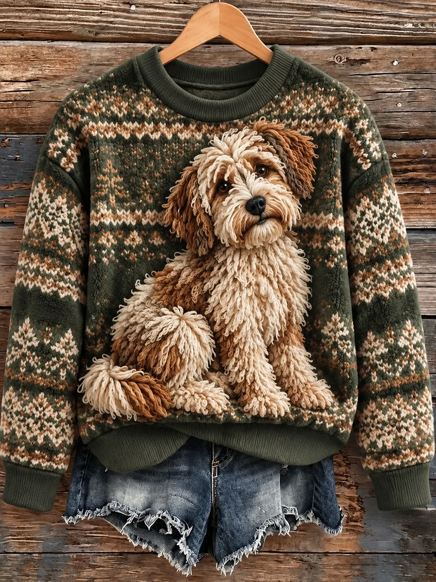 Kvinders vinter hund mønster trykt Flannel Sweatshirt
