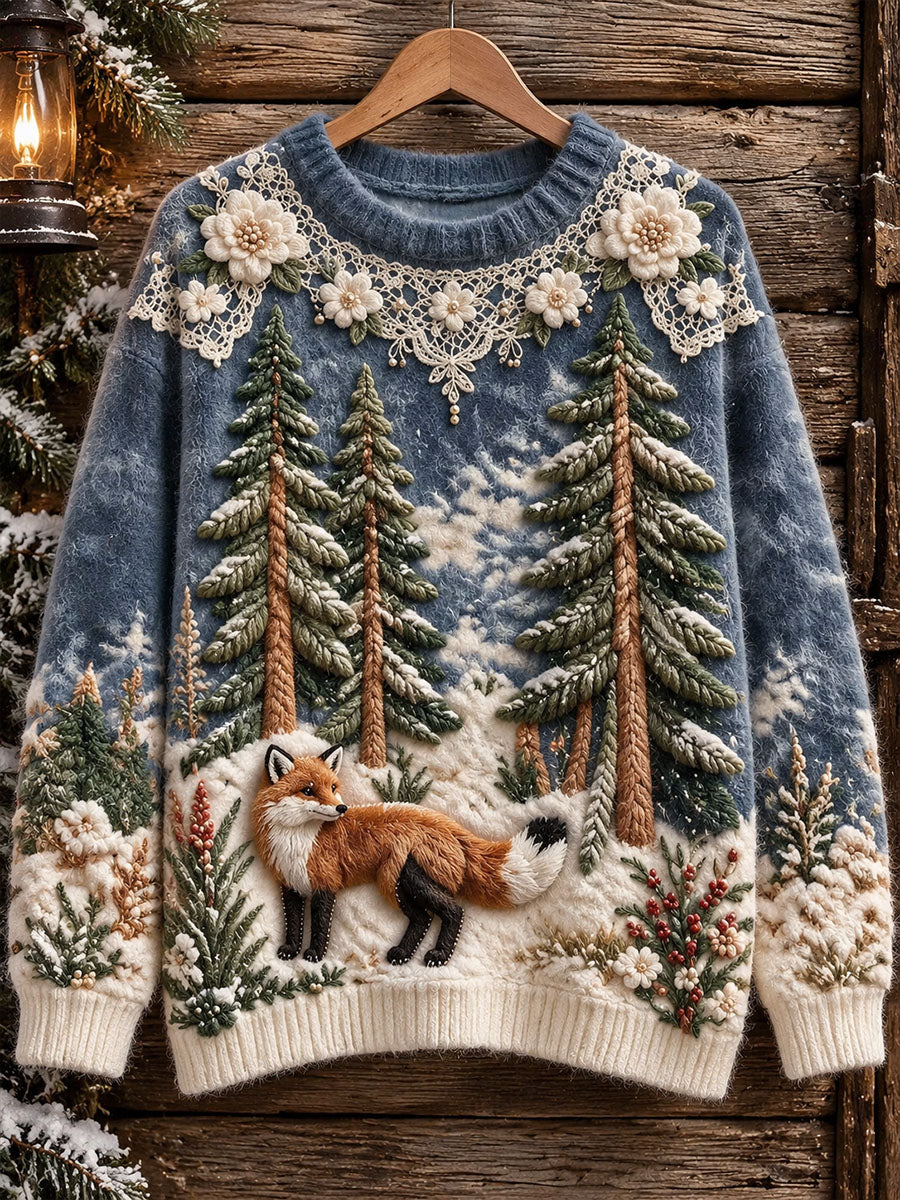 Kvinder Winter Fox mønster trykt Flannel Sweatshirt