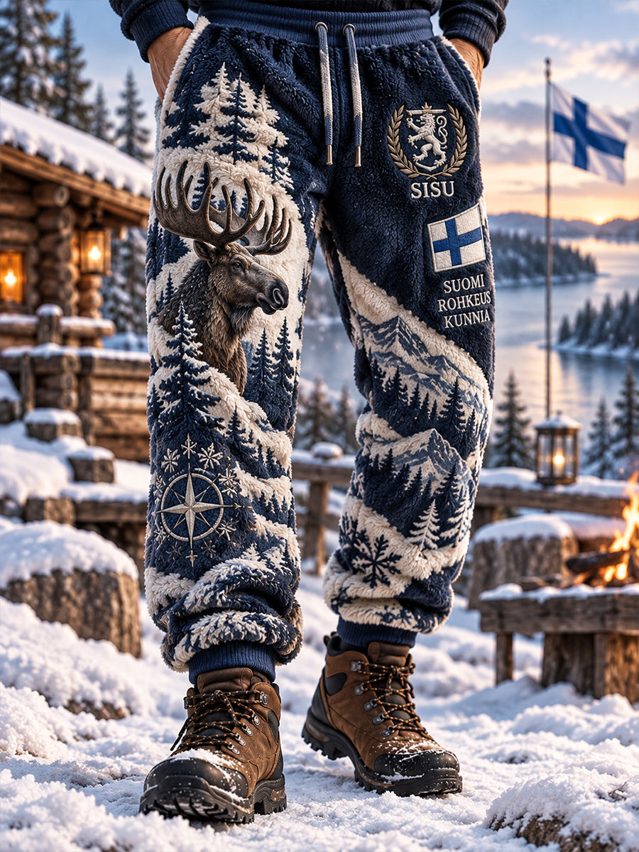 Miesten Veteran metsästys kauden Graafinen tulostus Flannel housut