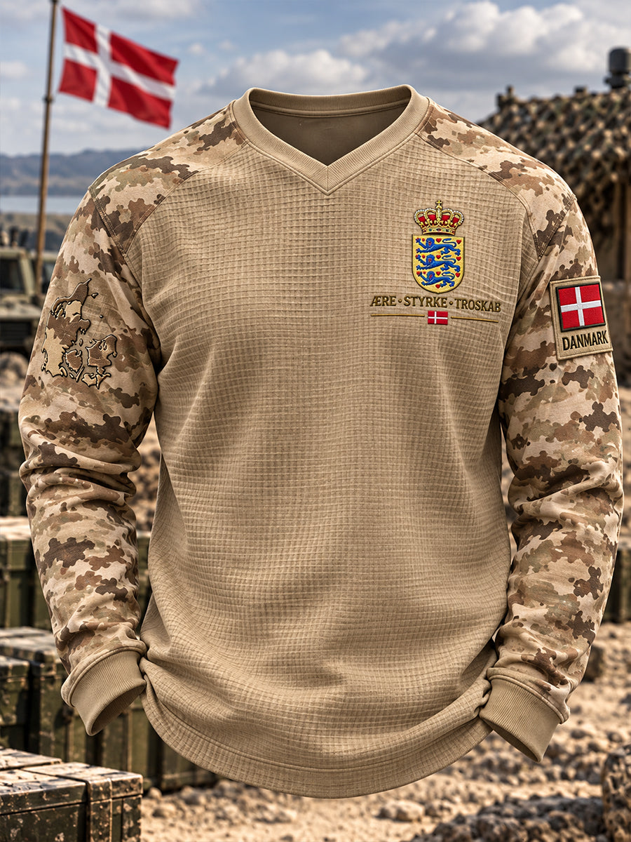 Mænds Veteran-tema camo-Print Vaffel-Strit langærme Sweatshirt