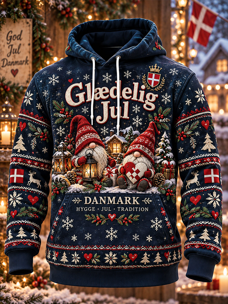 Hættetrøje til mænd med grafisk julemotiv