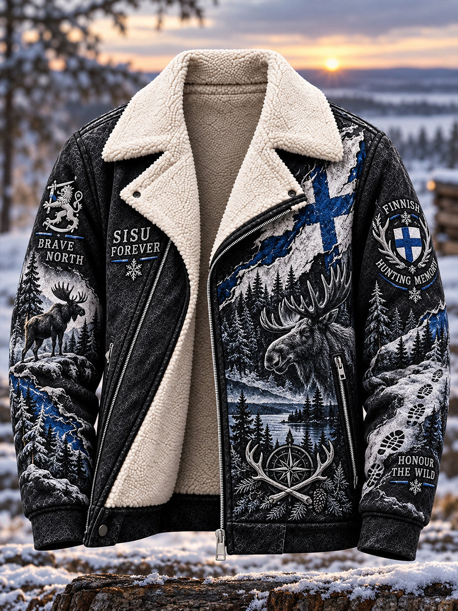 Miesten veteraani-teema "Sisu" Graafinen fleece-Lined takki