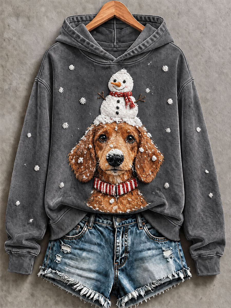 Kvinders Dachhund og Snemand Print Casual Sweatshirt