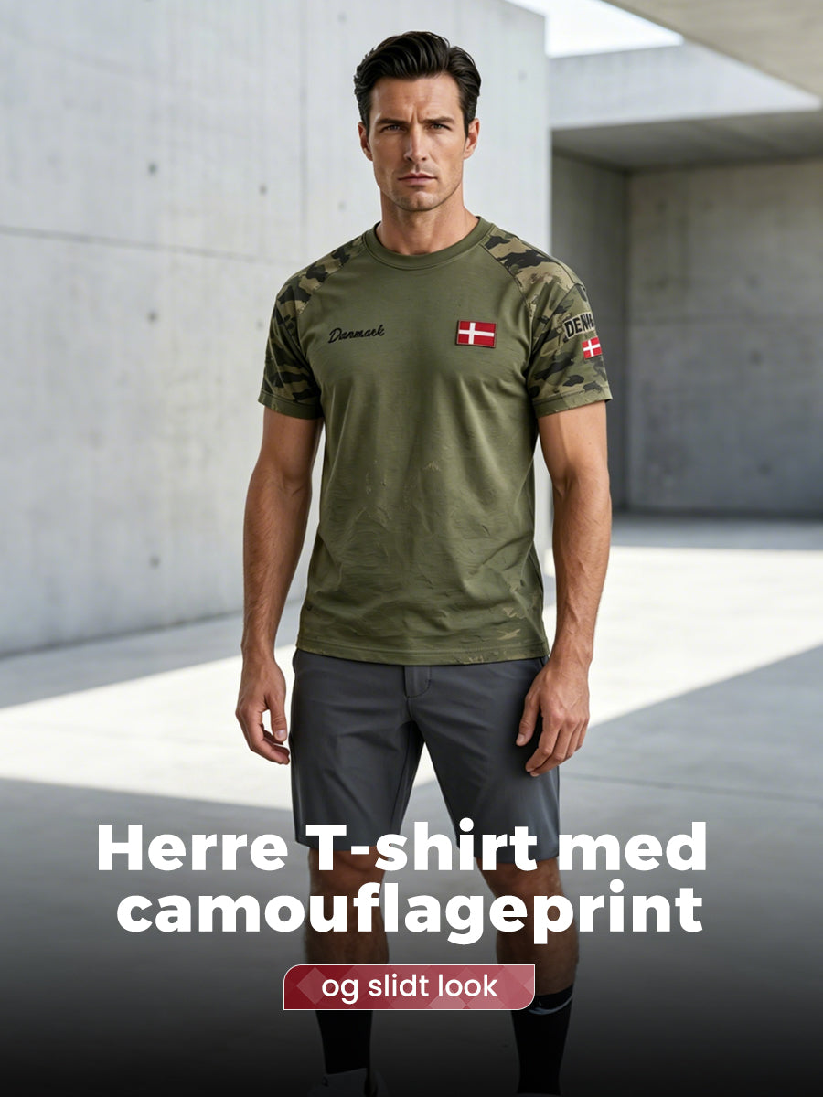 Mænds camouflage t-shirt med slidt print