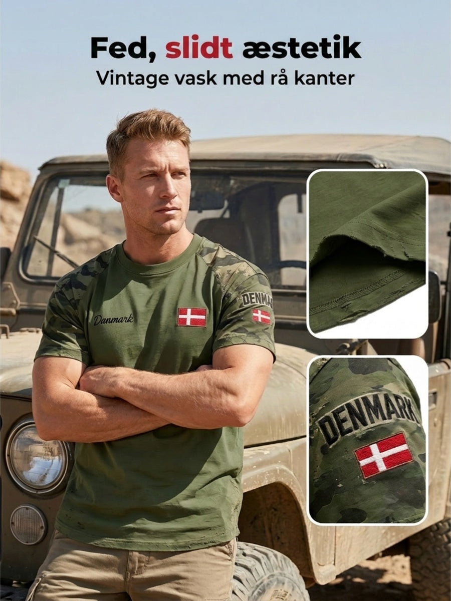Mænds camouflage t-shirt med slidt print