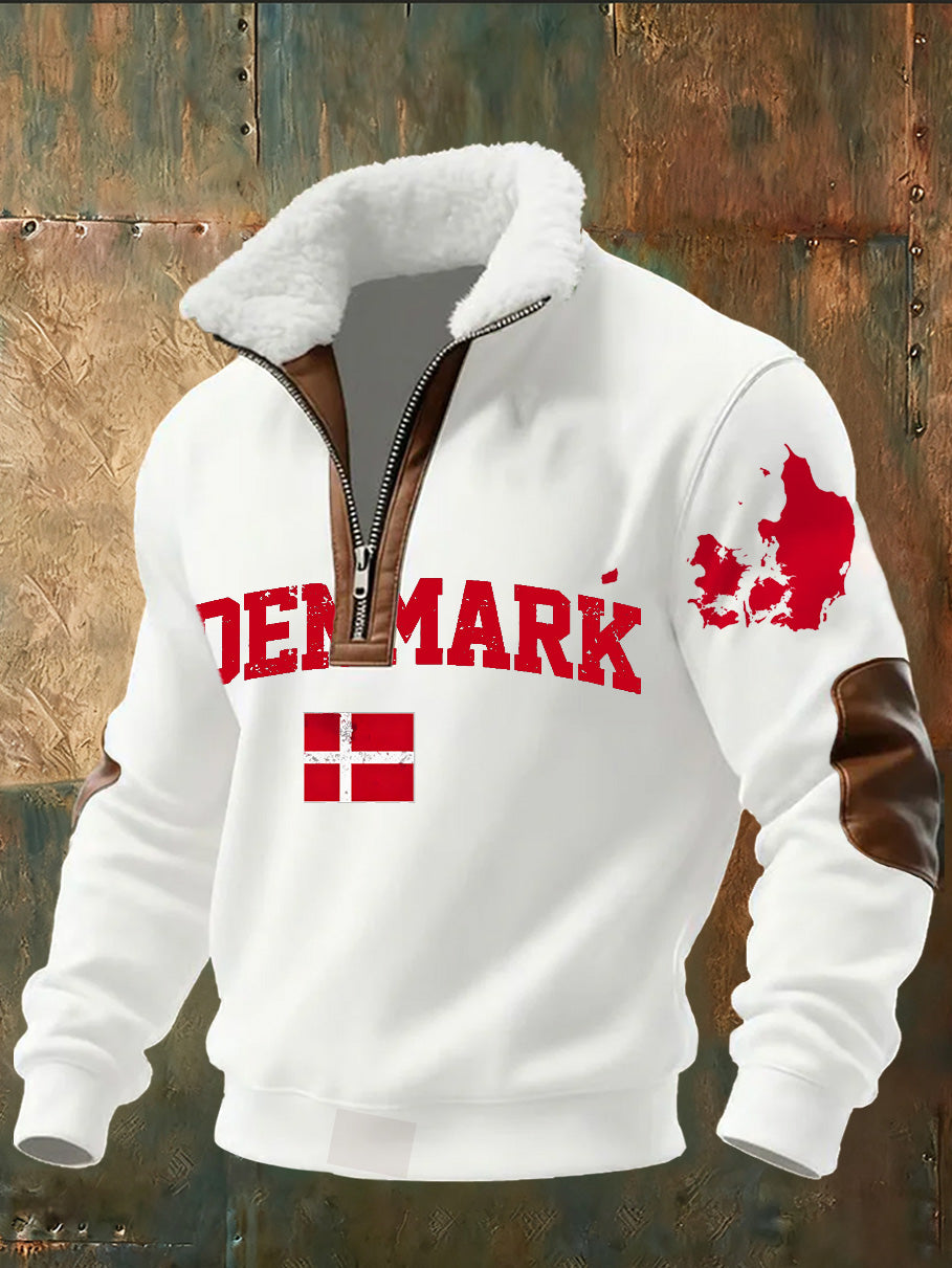 Herre sweatshirt med dansk print og stående krave