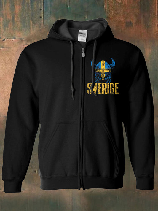 Mäns svenska flagga tryckckt Hooded långärmad blixtlås sweatshirt