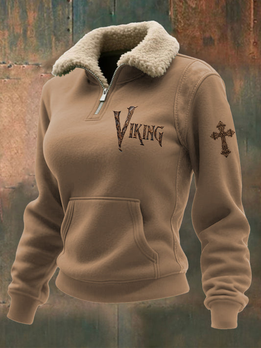Ladies Viking kors prøve långärmade flip lamm ull tröja