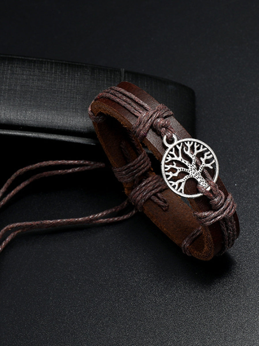 Livets Træ Cowhide Vintage snøre Flettet armbånd