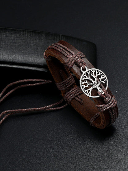 Livets Træ Cowhide Vintage snøre Flettet armbånd