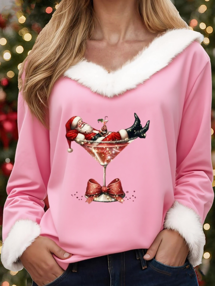 Kvinder casual juletrøje med pelskrave