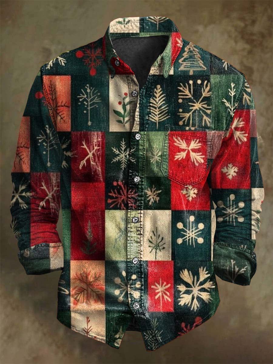 Vintage plaid print jule casual langærmet skjorte