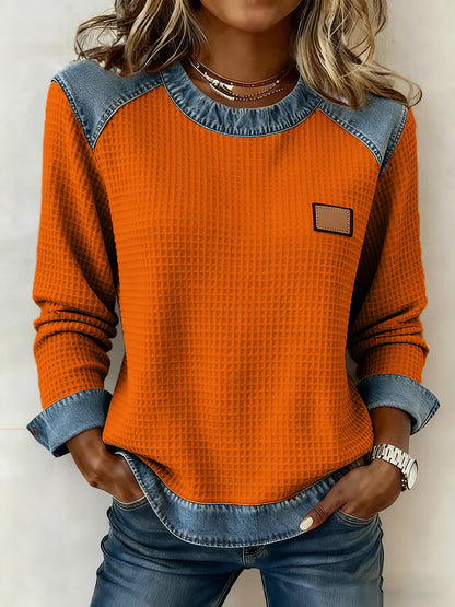 Kvinders patchwork design vaffel sweatshirt