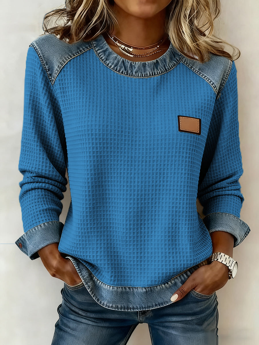 Kvinders patchwork design vaffel sweatshirt