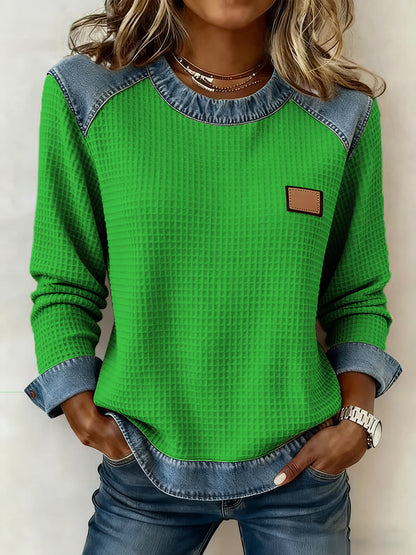 Kvinders patchwork design vaffel sweatshirt
