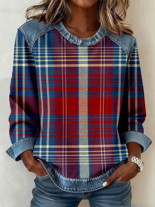 Kvinders vintage plaid mønster kunst sweatshirt
