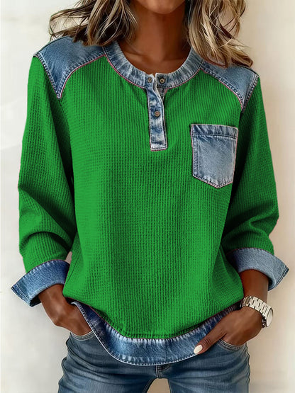 Kvinders patchwork design hyggelig top