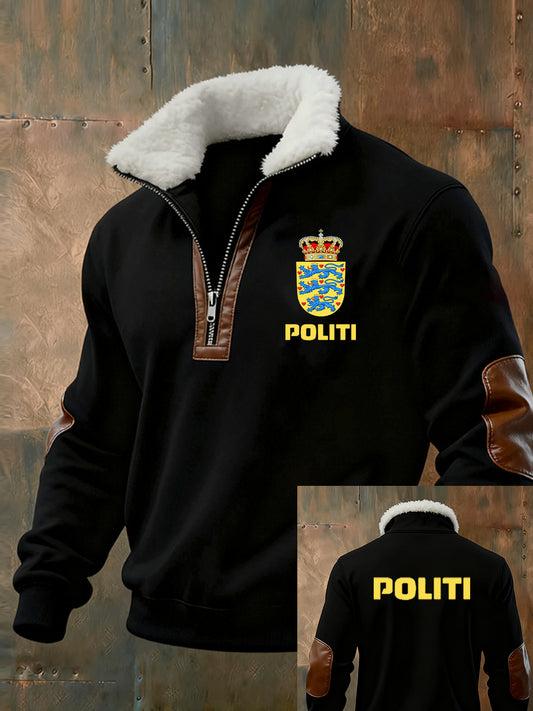 Mænds Vintage trykt Casual Half-Zip Sweatshirt med Fleece krave