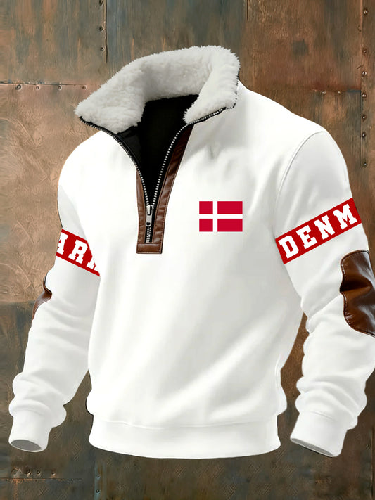 Mænds Vintage trykt Casual Half-Zip Sweatshirt med Fleece krave