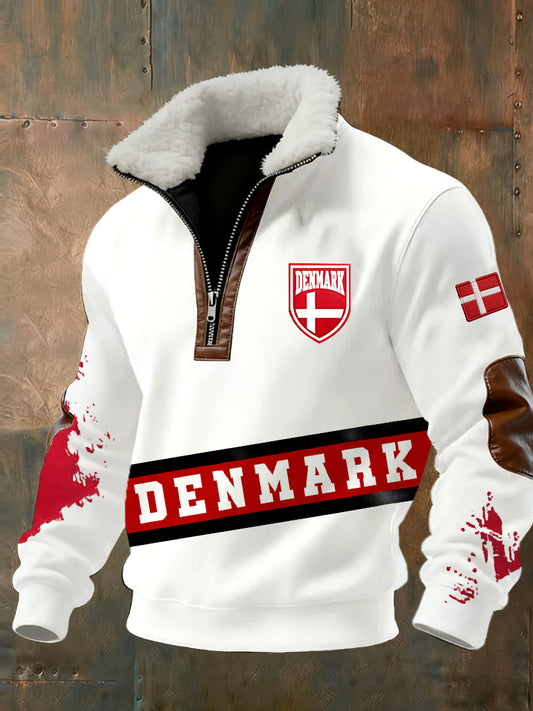 Mænds Vintage trykt Casual Half-Zip Sweatshirt med Fleece krave