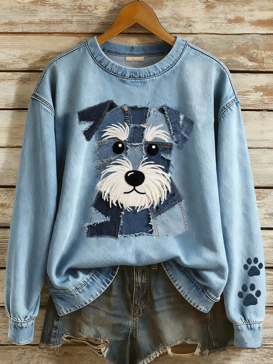 Kvinders dejlige Schnauzer hund patchwork kunst sweatshirt