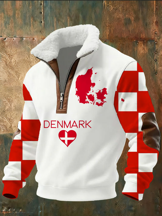 Mænds danske Tryk stativ krave Sweatshirt