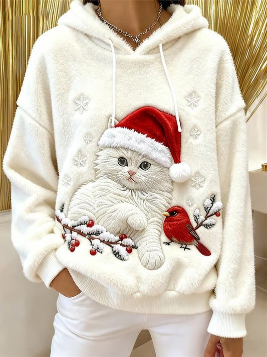 Kvinders søde jul kat kunst print Casual Flannel Hoodies