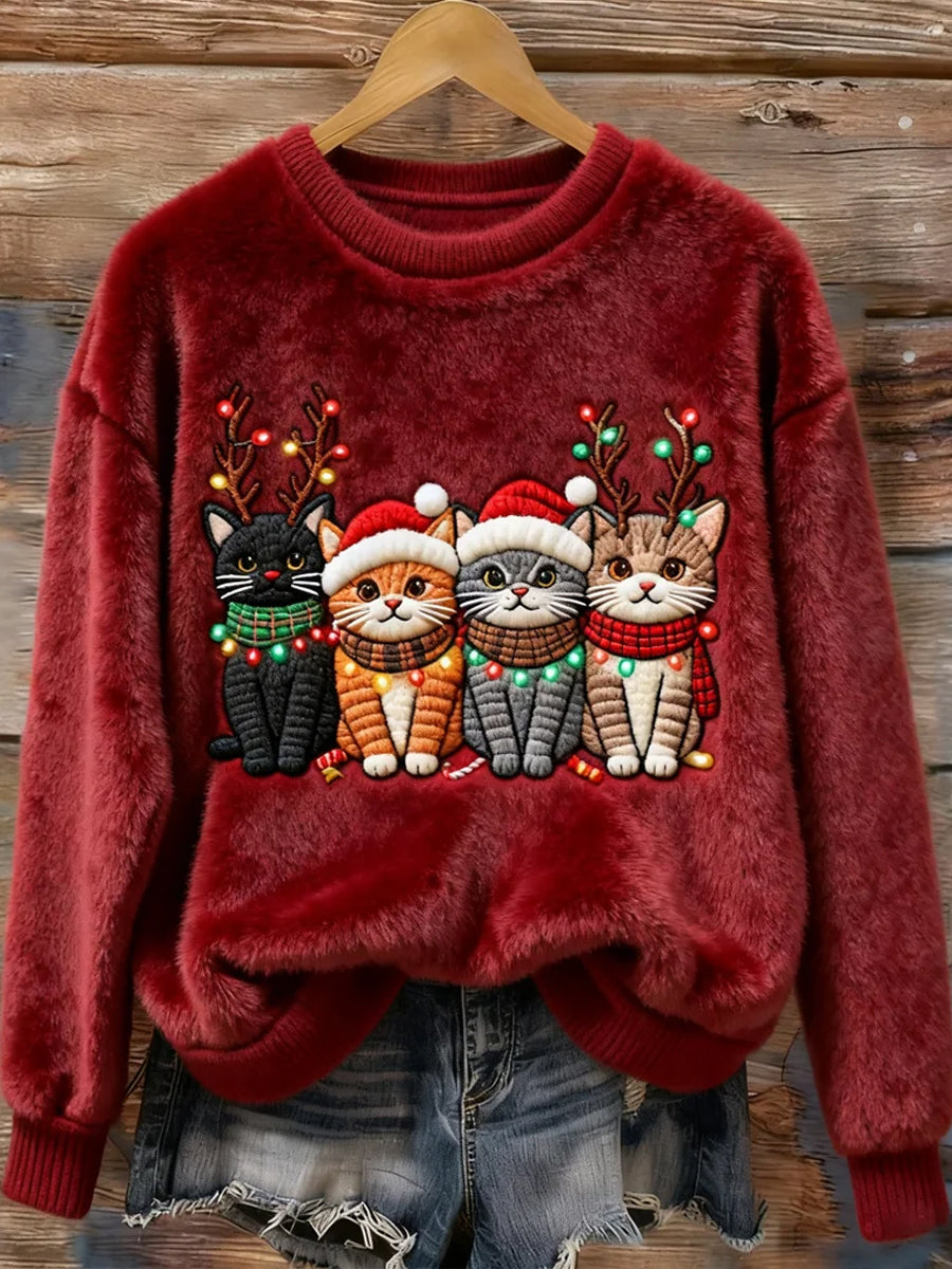 Kvinders jul søde katte Flannel Sweatshirt