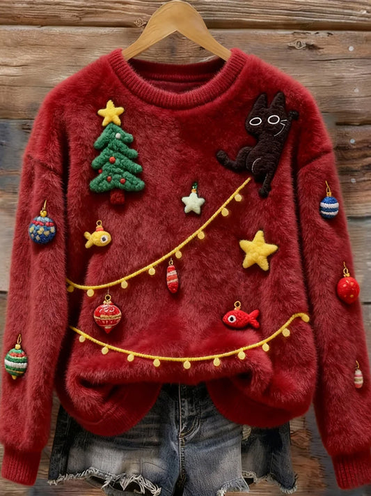 Kvinders juletræ søde legende katte Flannel Sweatshirt