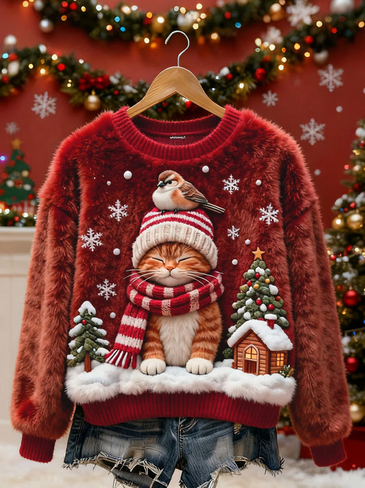 Kvinders retro jule top i flannel med dyre kunstprint