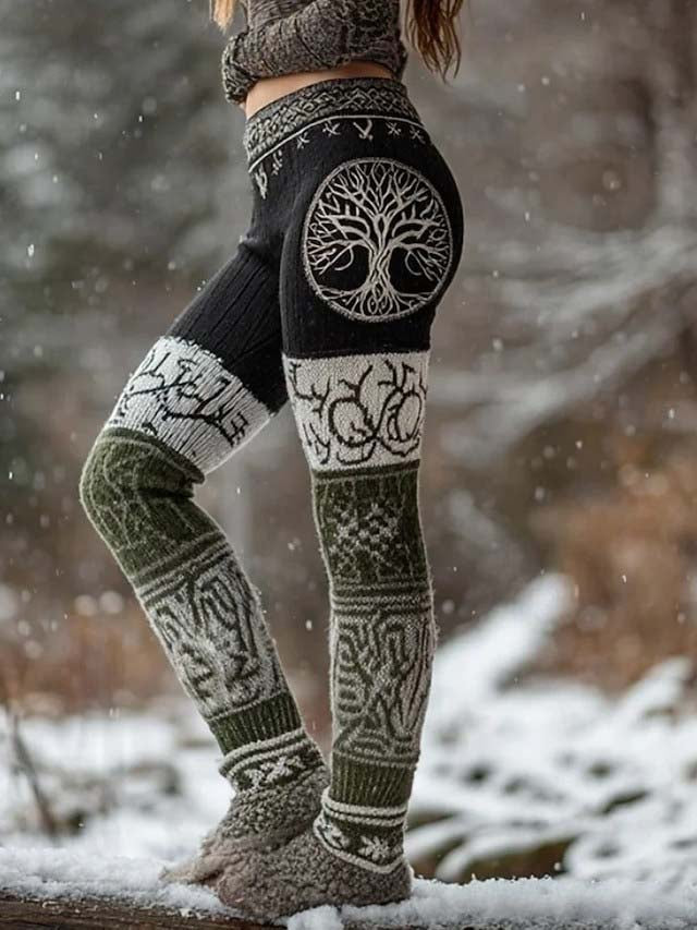 Kvinders Viking Celtic Knob træ af liv Patchwork Sport Stretch Leggings