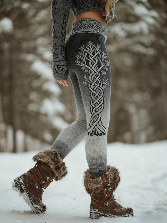 Kvinders Retro Viking Celtic Knude Livets Træ Gradient Sport Leggings
