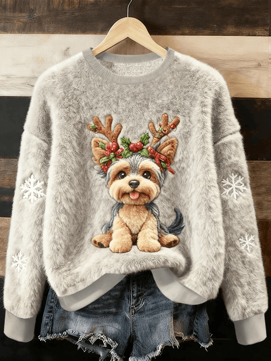Kvinders søde jul hunde Art Print Casual Flannel Sweater.