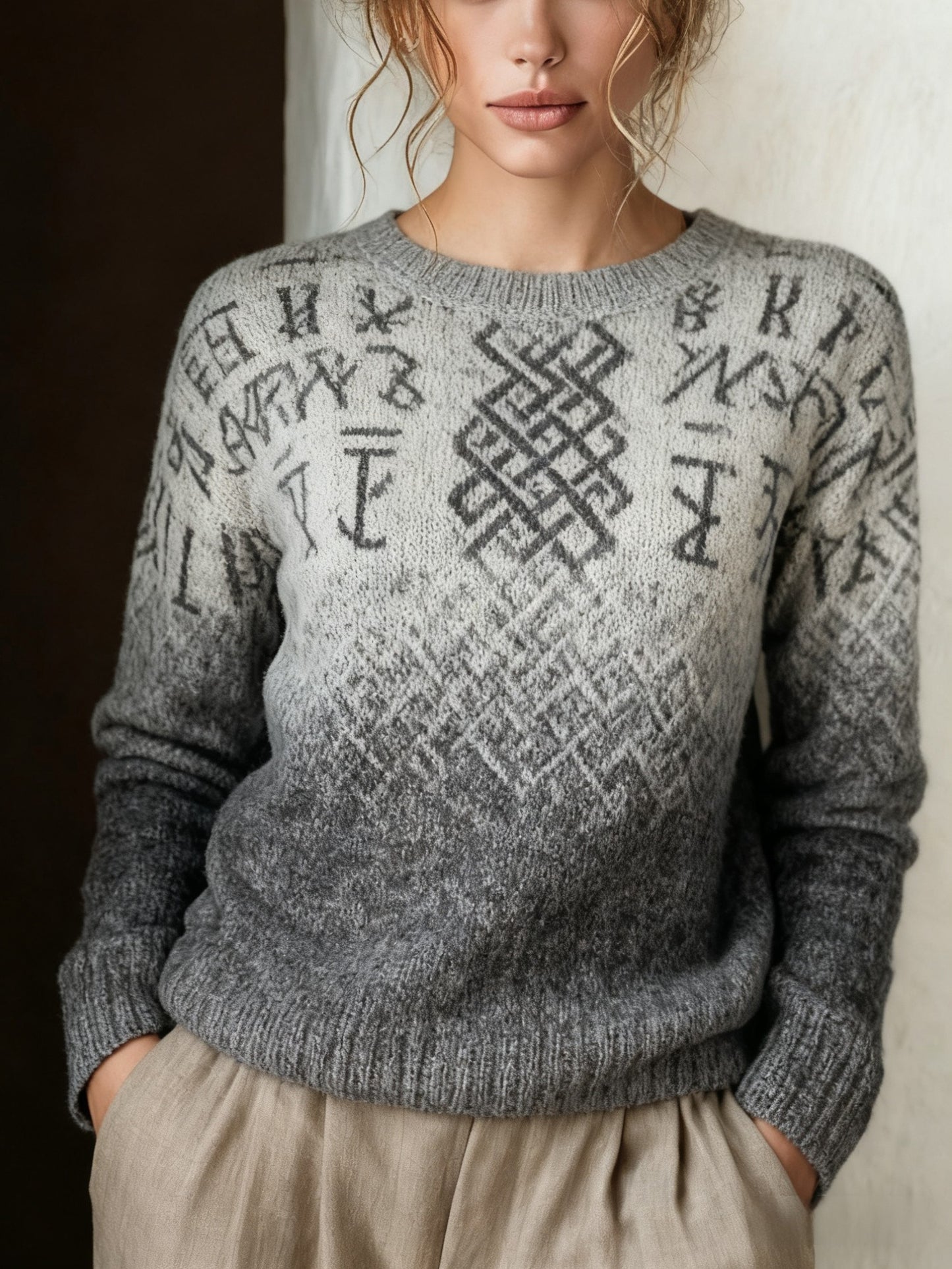 Retro Viking Celtic Knude Runes Gradient Print langærmet sweater