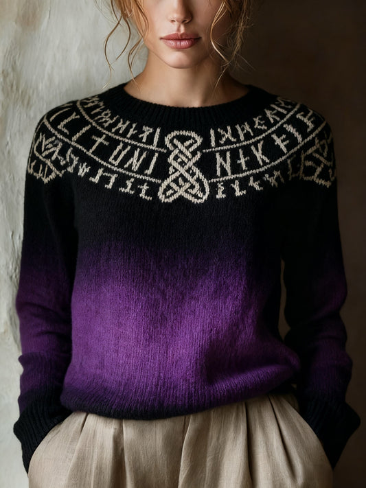 Retro Viking Celtic Knude Runes Gradient Print langærmet sweater