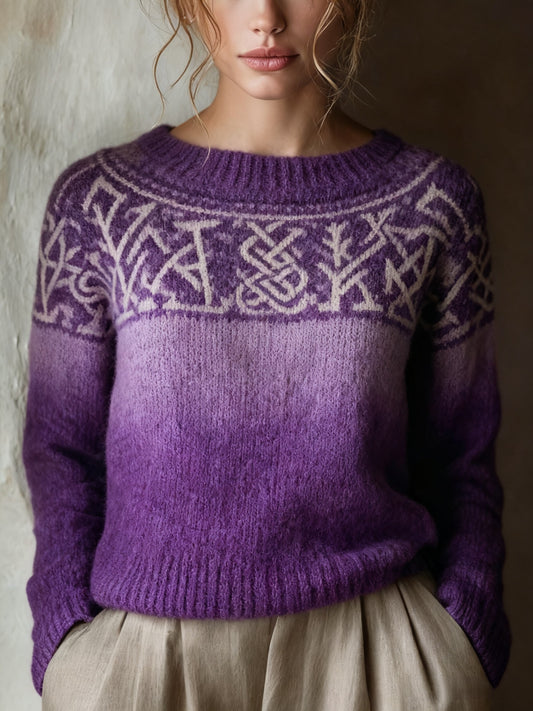 Retro Viking Celtic Knud Runes Gradient Print langærme Sweater med langærmer