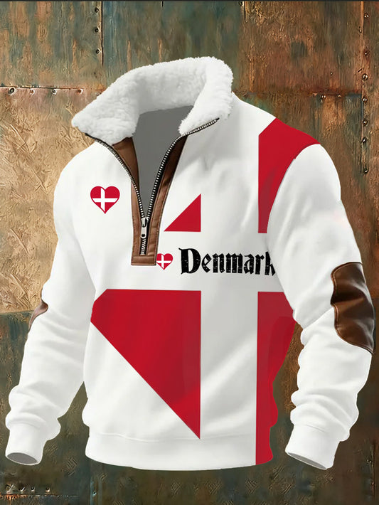 Men's Danish Print Stand Collar Sweatshirt