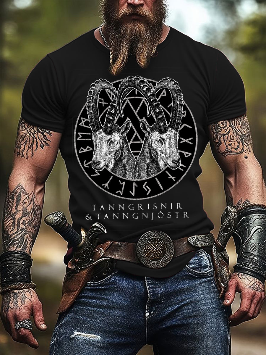 Mænds Tanngrisnir & Tanngnōstr Ged Print T - Skjorte