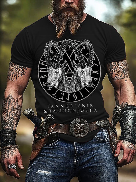 Mænds Tanngrisnir & Tanngnōstr Ged Print T - Skjorte