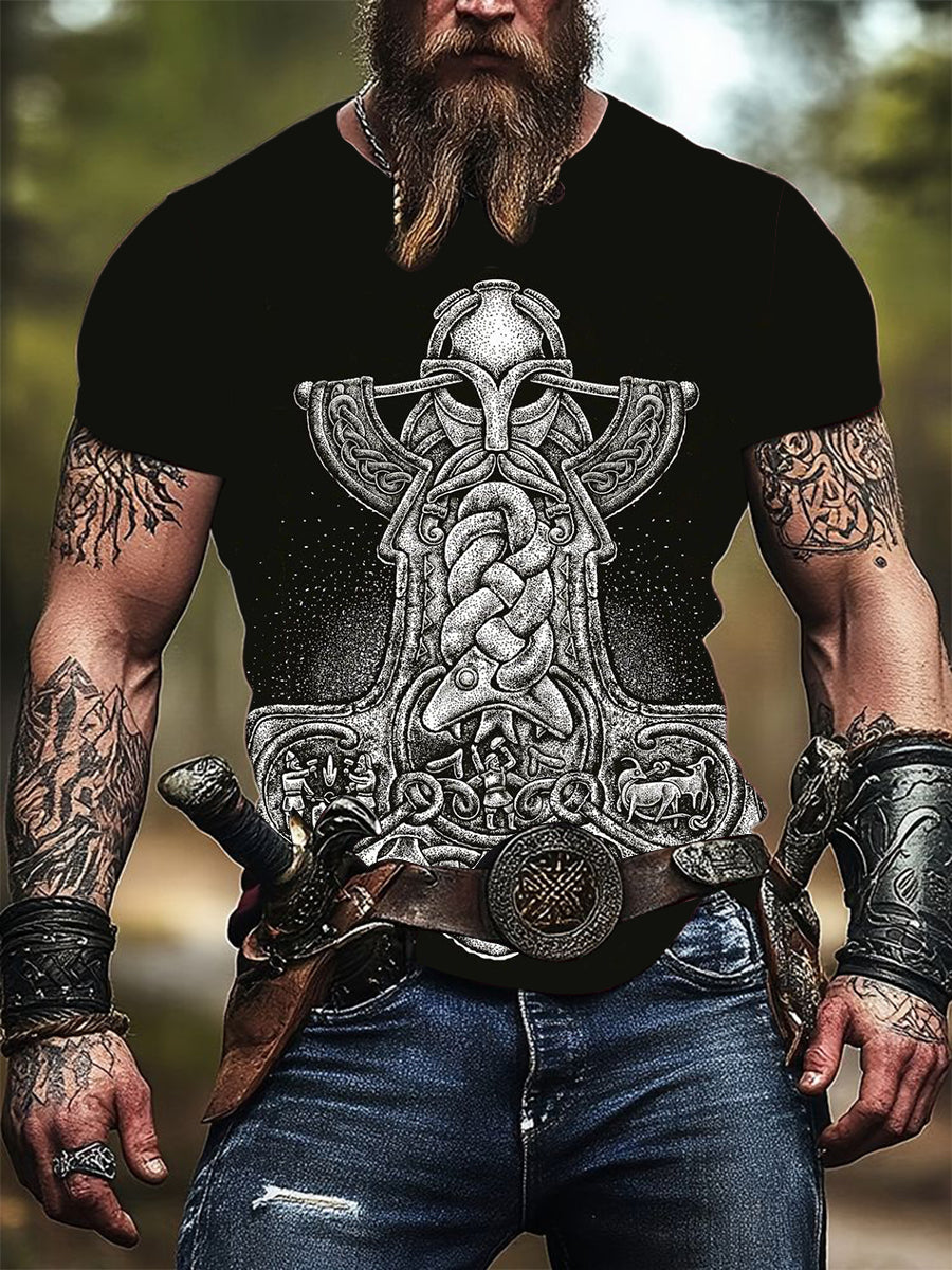Mænds Intrikat Viking økse Print T - Skjorte
