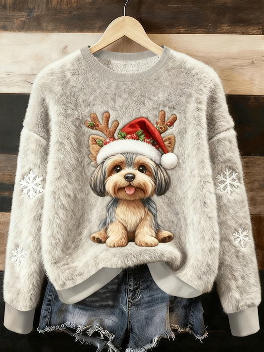 Hyggelig julehund kunst sweatshirt til kvinder