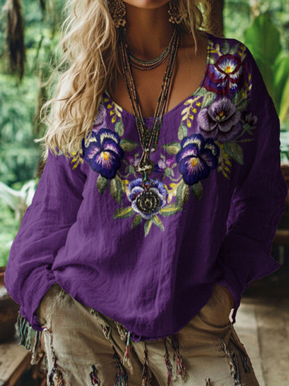 Retro boheme blomstret top til kvinder