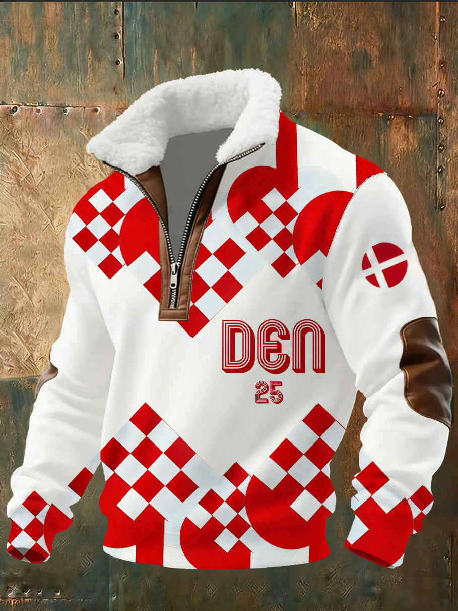 Mænds sweatshirt med dansk tryk og stående krave