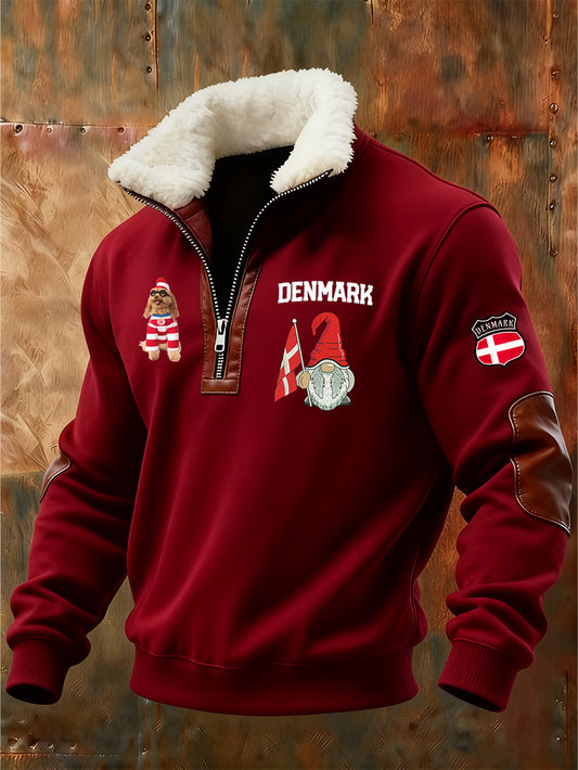 Mænds sweatshirt med dansk tryk og stående krave