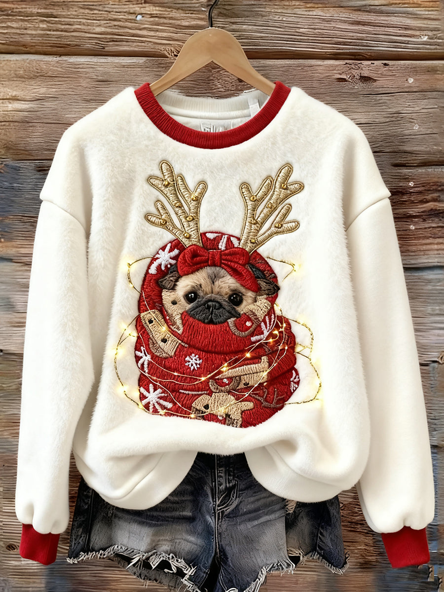 Kvinders søde jul hund Art Print Casual Flannel Sweatshirt