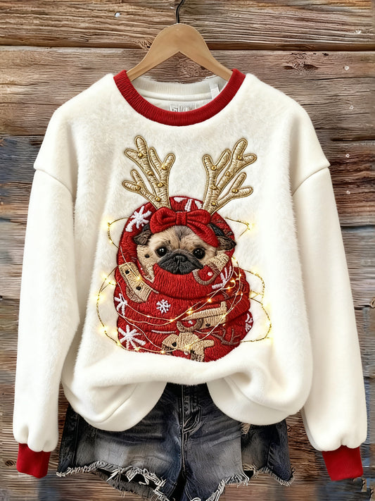 Kvinders søde jul hund Art Print Casual Flannel Sweatshirt