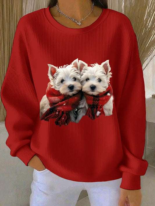 Kvinder West Highland White Terrier Westie jul Ribbet rund hals sweatshirt